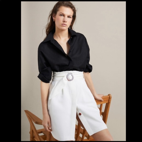 Darted white linen cotton skirt with belt. NWT - Picture 2 of 8